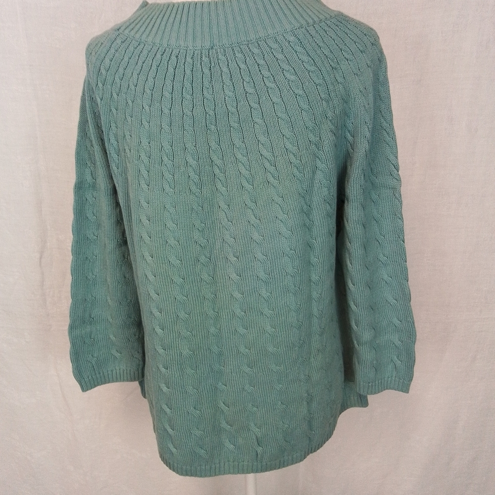 Talbots sea foam green cable knit 3/4 sleeved sweater XL - Picture 4 of 6
